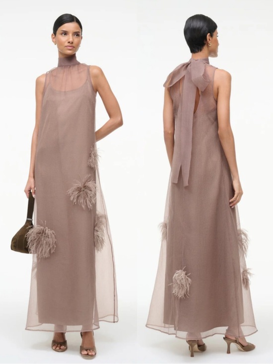 STAUD Dresses & Skirts - STAUD Taupe Albee Truffle Organza Maxi Dress Size Small